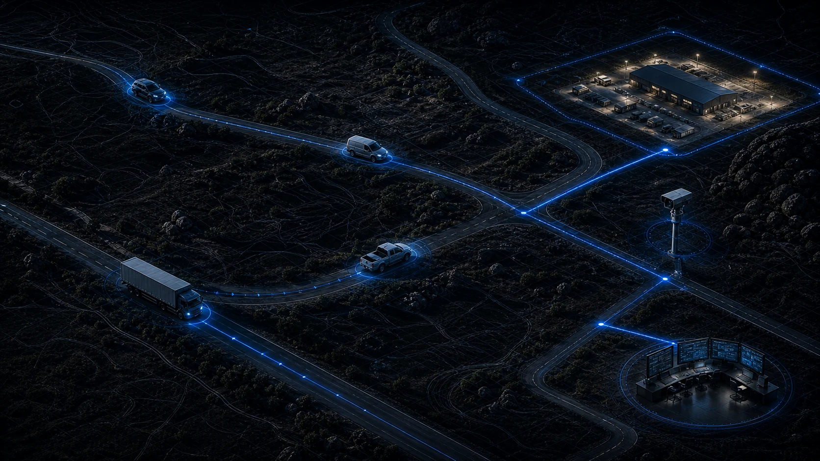Digital-twin view of connected fleet routes and geofences